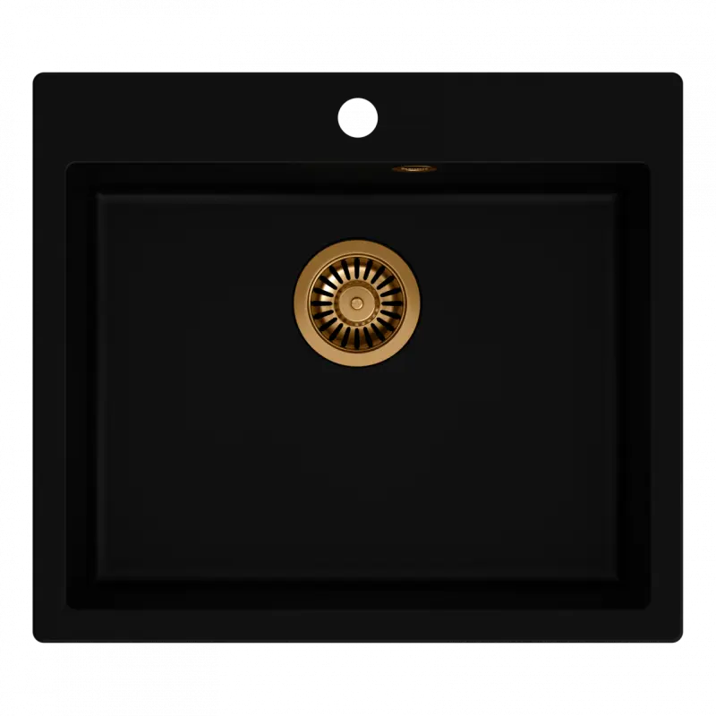 Quadri Sheffield черен гранитен плосък вграден мивка 57x50cm с отвор за кран и медна тапа 1208956115
