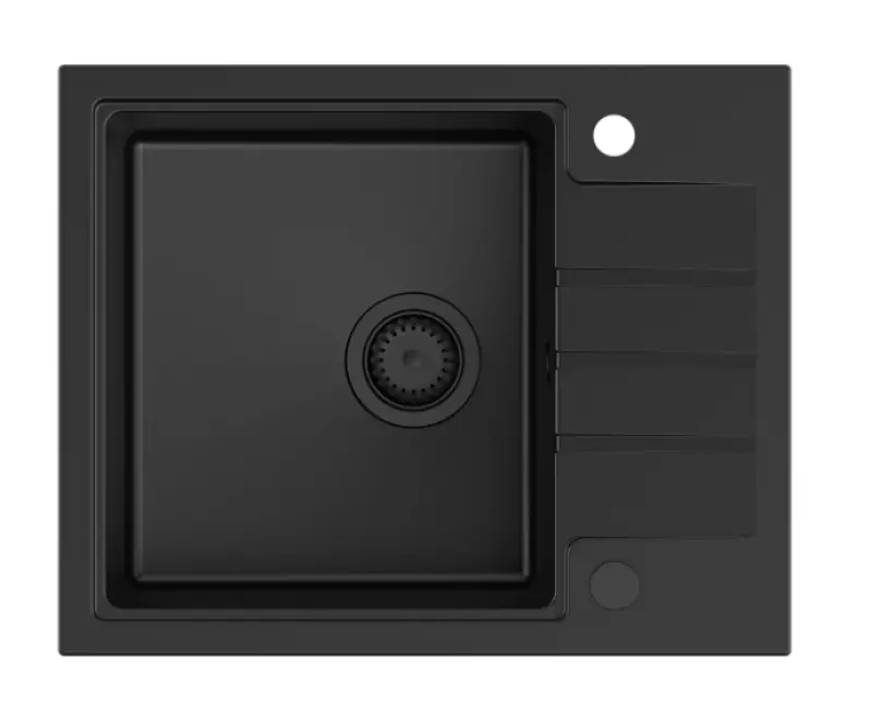 Quadri Cardigan черна гранитна мивка за повърхностен монтаж с черна цедка и отцедник, обръщаема 62x50 см 1208956163