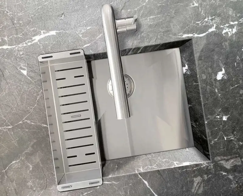 Lorreine 42WT мивка за работен плот от неръждаема стомана 42x42 см за вграждане в керамичен плот или плот от естествен камък