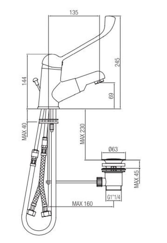 PB Clinic файска за мивка за хора с увреждания с дълъг лехен и издърпващ се носик хром 1208956272