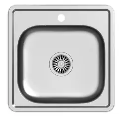 Aquadesign Basic квадратна мивка от неръждаема стомана 48x48 см за повърхностен монтаж с отвор за смесител 1208956284
