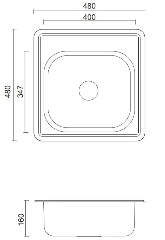 Aquadesign Basic квадратна неръждаема мивка 48x48cm за монтаж върху плот с отвор за кран 1208956284