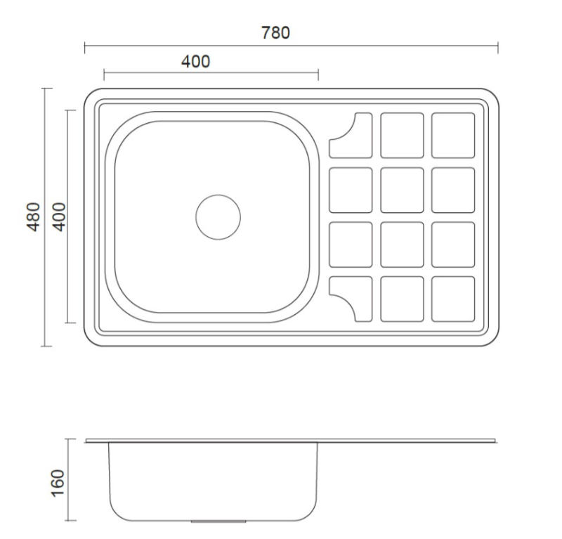 Аквадизайн Бейсик мивка от неръждаема стомана с отцедник, реверсивна, 78x48 см, монтаж 1208956286