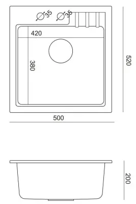 Quadri Cardigan бяла гранитна мивка за монтаж на нивото на плота 50x52 см с отвор за смесител 1208956306