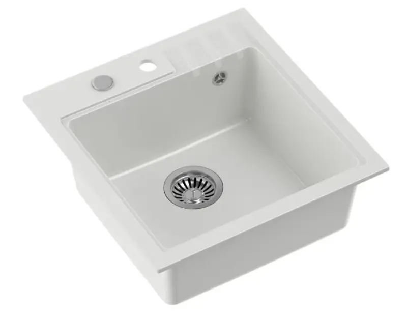 Quadri Cardigan бяла гранитна мивка за монтаж на нивото на плота 50x52 см с отвор за смесител 1208956306