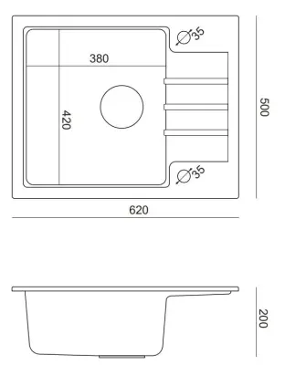 Quadri Cardigan бяла гранитна мивка за монтаж над нивото на плота с отцедник 62x50 см 1208956308