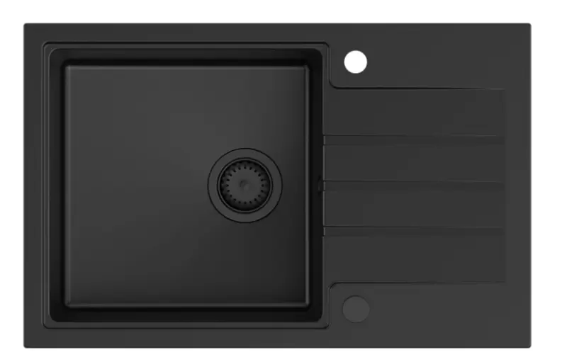 Quadri Cardigan черна гранитна мивка за монтаж над нивото на плота с обръщаем отцедник 78x50 см с черна цедка 1208956314