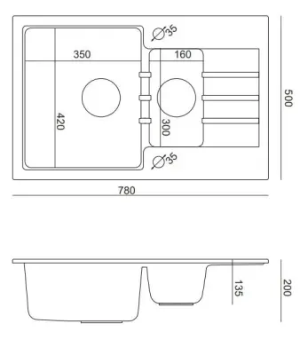 Quadri Cardigan черна 1,5 гранитна мивка за монтаж над нивото на плота с реверсивен отцедник 78x50 см с черна цедка 1208956315