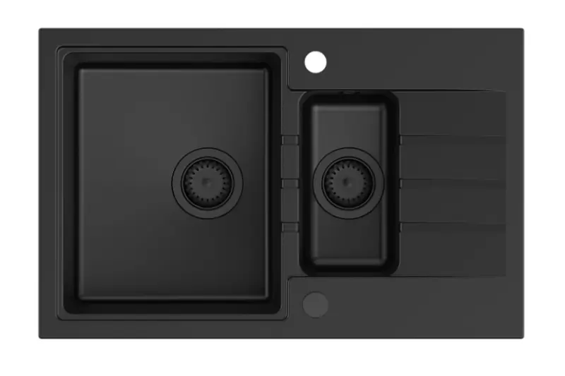 Quadri Cardigan черна 1,5 гранитна мивка за монтаж над нивото на плота с реверсивен отцедник 78x50 см с черна цедка 1208956315
