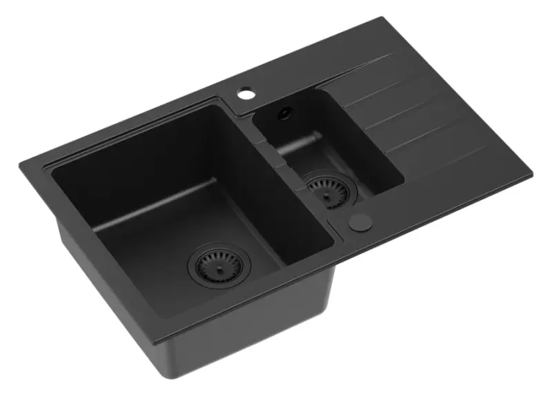 Quadri Cardigan черна 1,5 гранитна мивка за монтаж над нивото на плота с реверсивен отцедник 78x50 см с черна цедка 1208956315