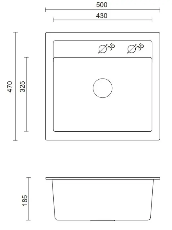 Quadri London гранитна мивка антрацит 50x47 см с отвор за смесител за монтаж над нивото на плота 1208956320