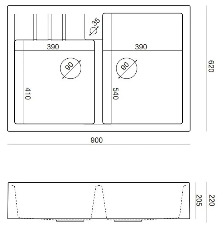 Quadri Minister Двойна рустикална бяла мивка 90x62 см с медна цедка и преливник 1208956329