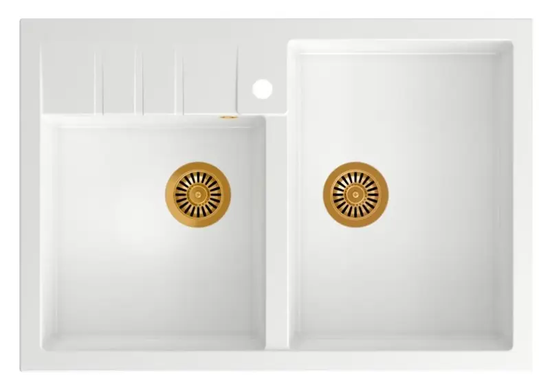 Quadri Minister Двойна рустикална бяла мивка 90x62 см с медна цедка и преливник 1208956329