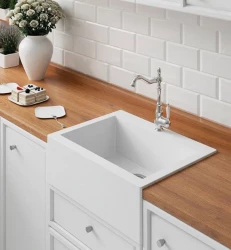 Aquadesign Farmhouse Гранитна мивка за междинен или повърхностен монтаж бяла 58x49 см 1208956331