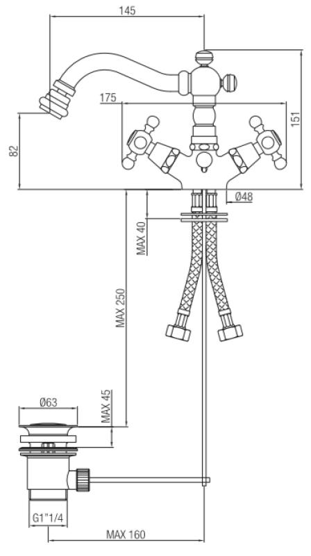 PB класически биде смесител 145 мм изпускател Бронз