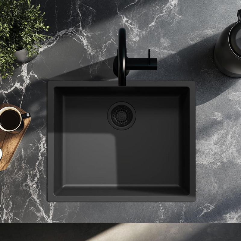 Черна мивка 50x40 см за монтаж под, над и на нивото на плота черна цедка 1208956396