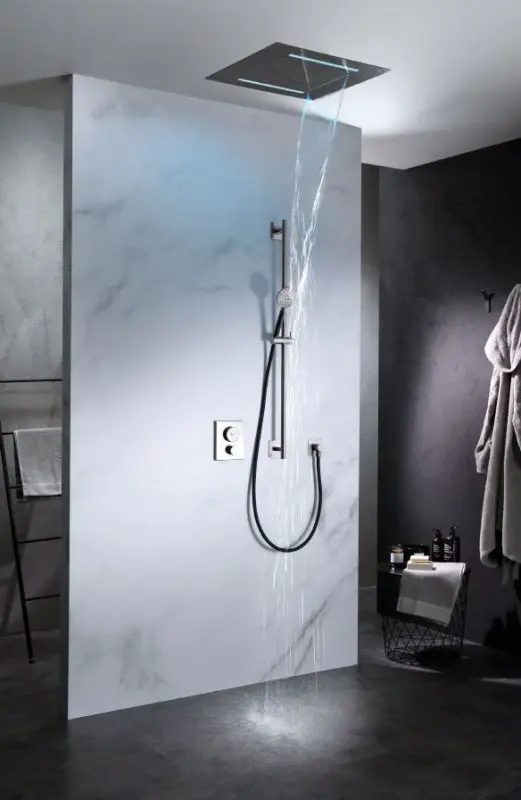 SB Square 316 вграден душ за дъжд Velvet Temptation с LED хромотерапия и водопад, четкан PVD пистолет метал 1208956746