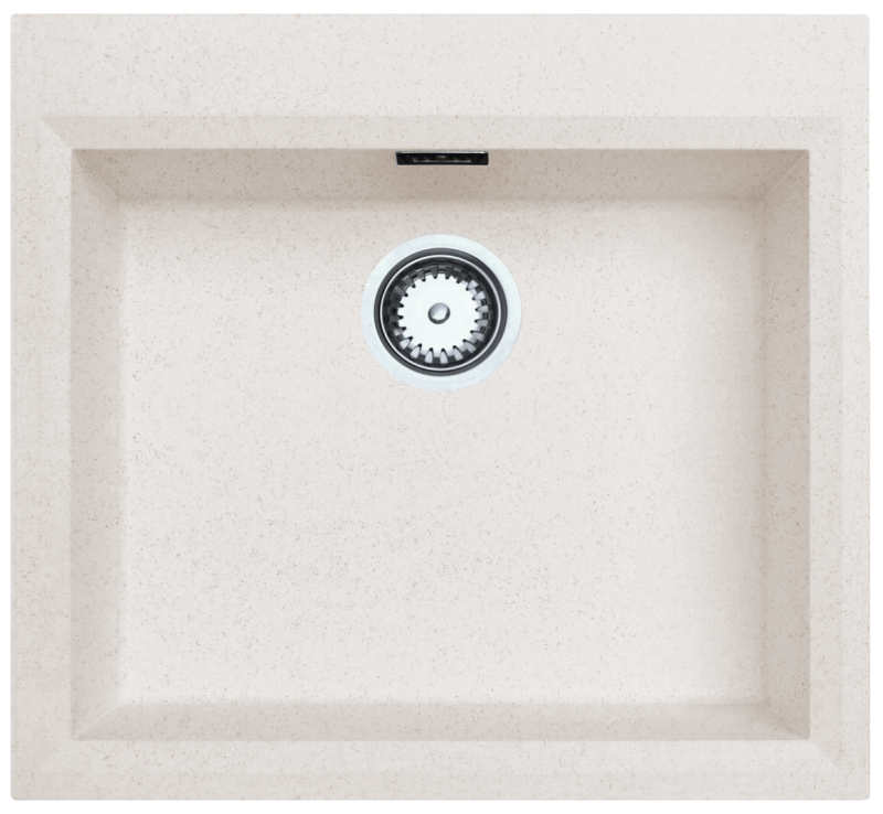 Пясъчнокремава мивка за монтаж над нивото на плота 58x53 см с отвор за смесител и цедка от неръждаема стомана 1208956773