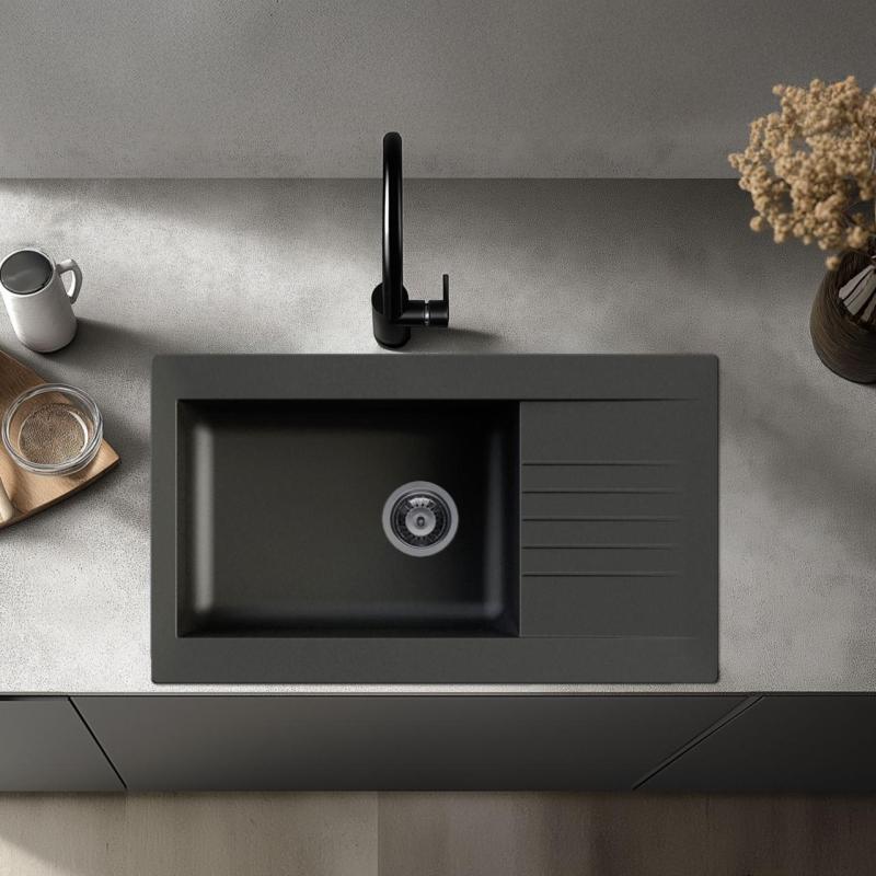 Ausmann Fibre голяма черна синтетична мивка с обръщаем отцедник 86x50 см 1208956779