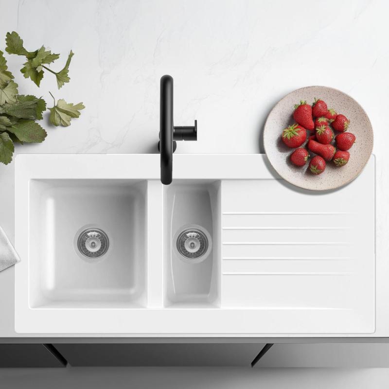 Ausmann Fibre 1.5 бяла синтетична мивка с обръщаем отцедник 100x50 см 1208956786