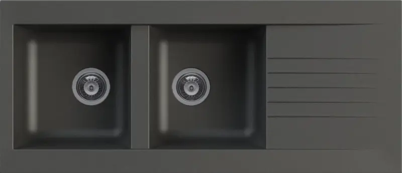 Ausmann Fibre двойна черна синтетична обръщаема мивка с отцедник 116x50 см 1208956787
