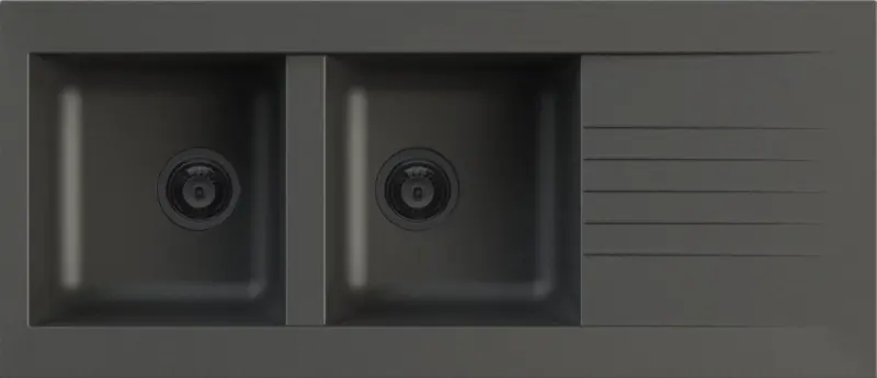 Ausmann Fibre двойна черна синтетична обръщаема мивка с отцедник 116x50 см с черна цедка 1208956790