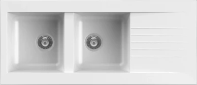 Ausmann Fibre двойна бяла синтетична мивка с обръщаем отцедник 116x50 см 1208956794