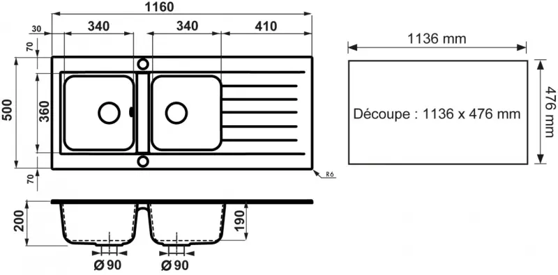 Ausmann Fibre двойна бяла синтетична мивка с обръщаем отцедник 116x50 см 1208956794