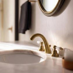 PB класически чучур 3 отвора висок смесител за мивка Бели дръжки Бронз 1208956910