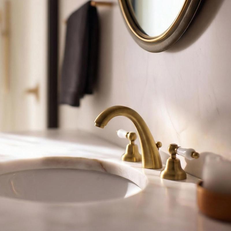 PB класически чучур 3 отвора висок смесител за мивка Бели дръжки Бронз 1208956910