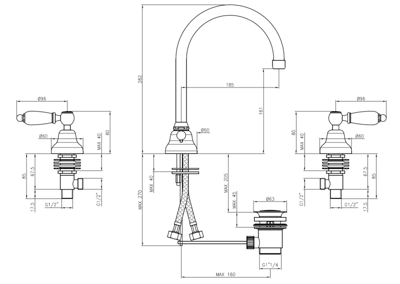 PB класически кран 3 отвора мивка кран Бели дръжки с кръгъл излив Хром 1208956912