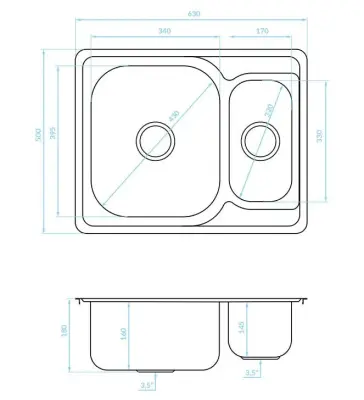 Ausmann Basic 1.5 мивка за монтаж над нивото на плота от неръждаема стомана, обръщаема, 63x50 см, включително сифон 1208956969