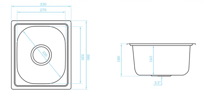 Ausmann Basic малка мивка от неръждаема стомана за монтаж над нивото на плота 33x38 см, включително сифон 1208956972