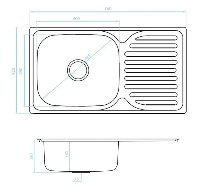 Ausmann Basic мивка от неръждаема стомана за монтаж над нивото на плота с обръщаем отцедник 76x42 см, включително сифон 1208956978