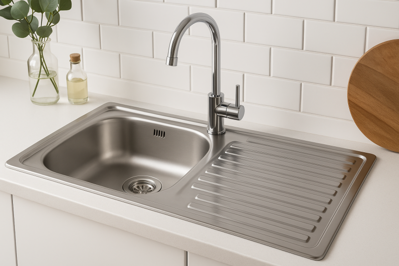 Ausmann Basic мивка от неръждаема стомана за монтаж над нивото на плота с обръшаем отцедник 75x40 см, включително сифон 1208956996