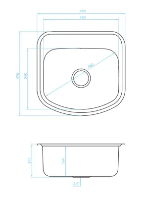 Ausmann Basic Мивка за монтаж над нивото на плота от неръждаема стомана 49x47 см отвор за смесител, включително сифон 1208956997