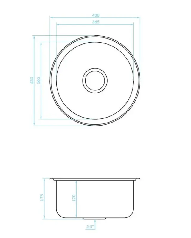 Ausmann Basic кръгла мивка от неръждаема стомана, монтаж над нивото на плота 43 см, включително сифон 1208956999