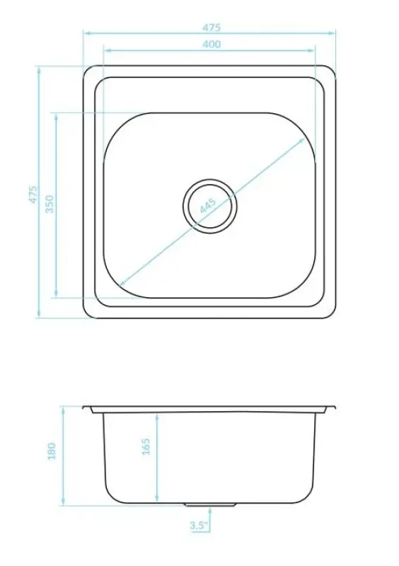 Ausmann Basic мивка от неръждаема стомана за монтаж над нивото на плота 48x48 см с отвор за смесител, включително сифон 1208957000