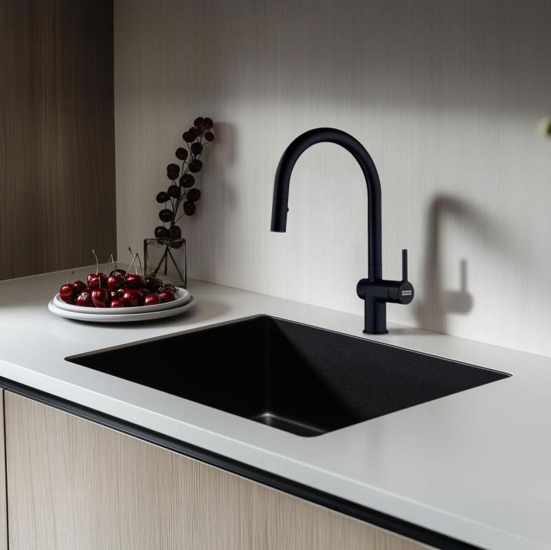 Franke Active J Кухненски смесител в черен мат с издърпващ се душ 115.0653.404