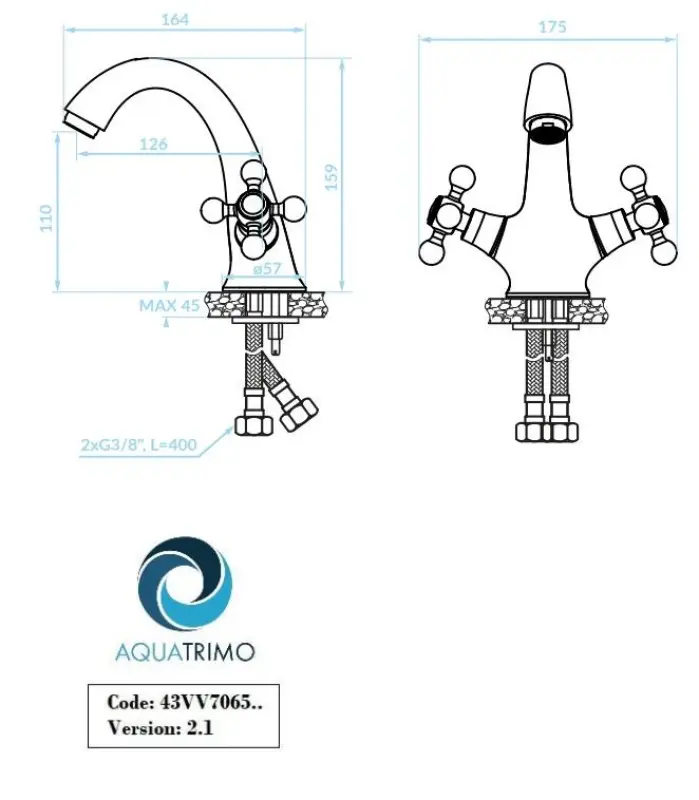 AquaTrimo Vivaldi класически хромиран смесител за умивалник вкл. умивалник тапа 43VV7065CM