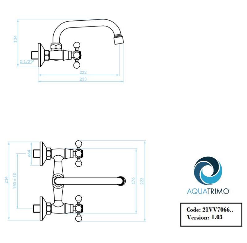 AquaTrimo Vivaldi Класически бронзов кухненски стенен смесител с горен чучур 21VV7066BN