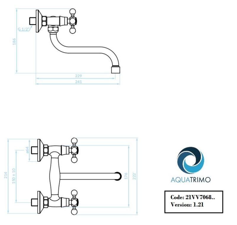 AquaTrimo Vivaldi Класически кухненски смесител за стенен монтаж, бронз 21VV7068BN