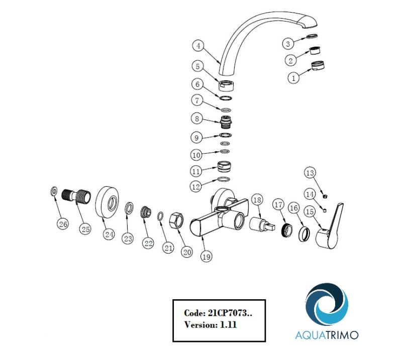 AquaTrimo Chopin Кухненски стенен смесител с горен чучур, матово черно 21CP7073SW