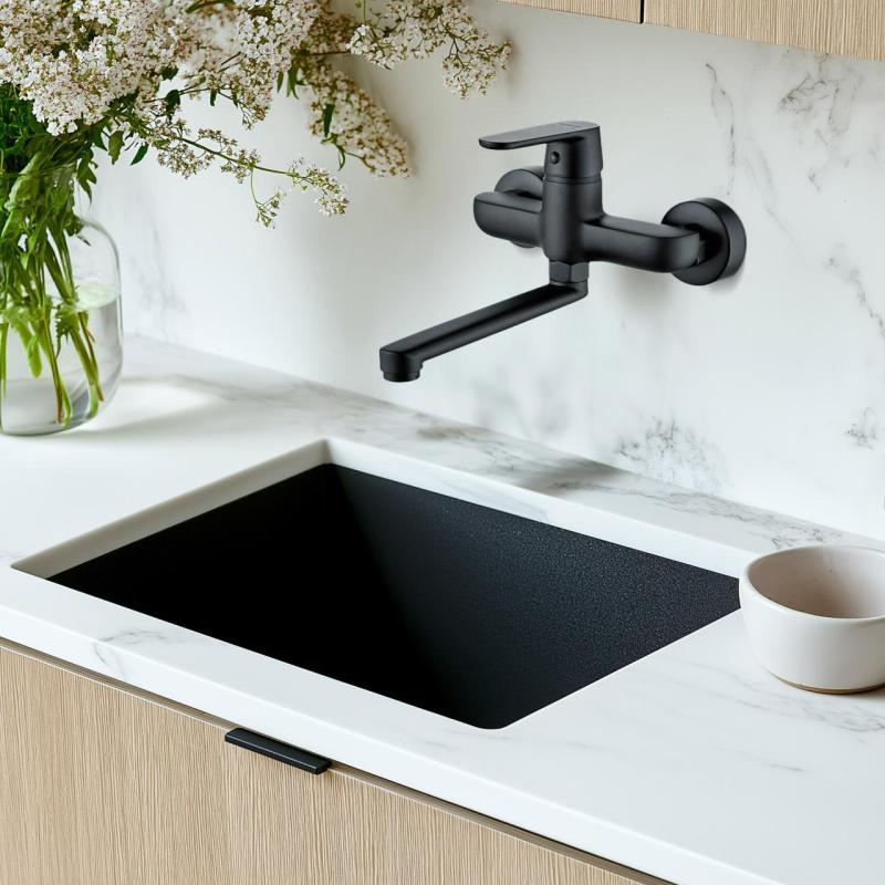 AquaTrimo Chopin Черен стенен смесителс долен чучур 235mm 21CP7075SW