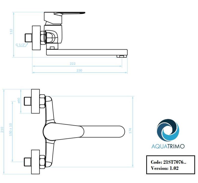 AquaTrimo Schubert едноръкочен кухненски стенен кран хром 21ST7076CM