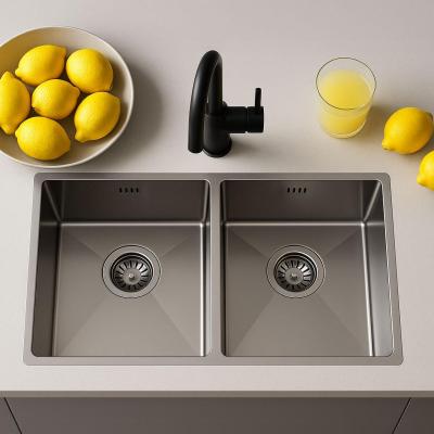 Ausmann Oder двойна мивка от неръждаема стомана 76x45 см за монтаж под, над и на нивото на плота, екстра дълбока 22 см 1208957116