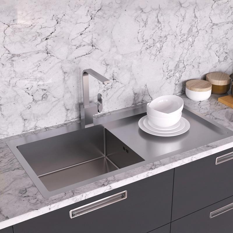 Ausmann Oder Blue голяма мивка от неръждаема стомана 100x51 см за монтаж над и на нивото на плота с отцедник 1208957124