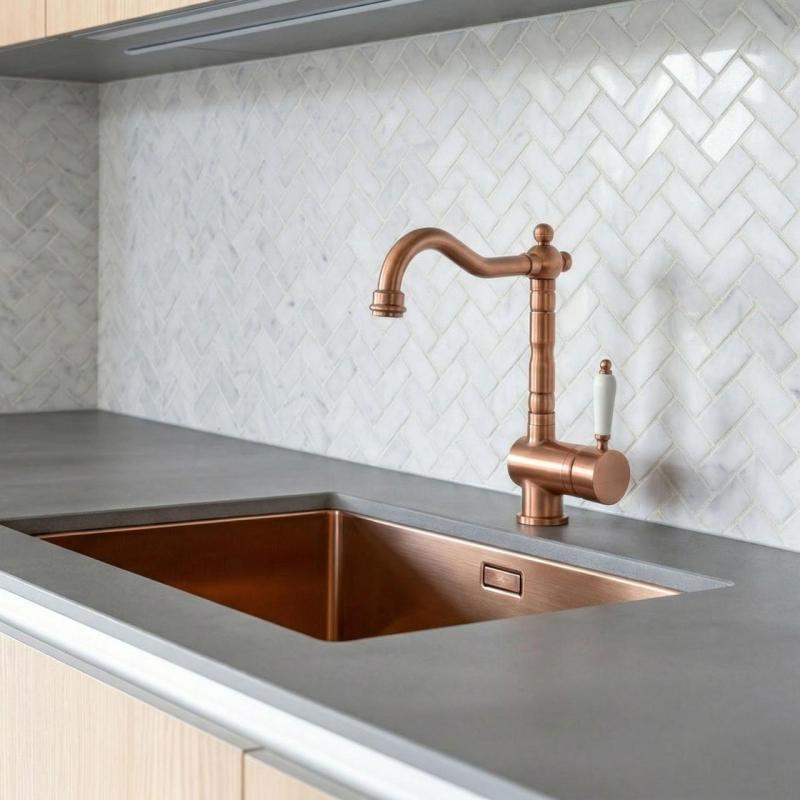 Едуард Носталгичен кухненски смесител с въртящ се чучур, меден цвят 1208957130