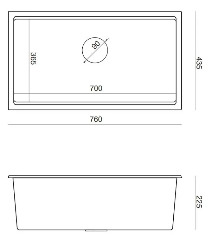 Quadri Newport дълбока гранитна мивка за монтаж под и над нивото на плота антрацит 760x435 мм 1208957219