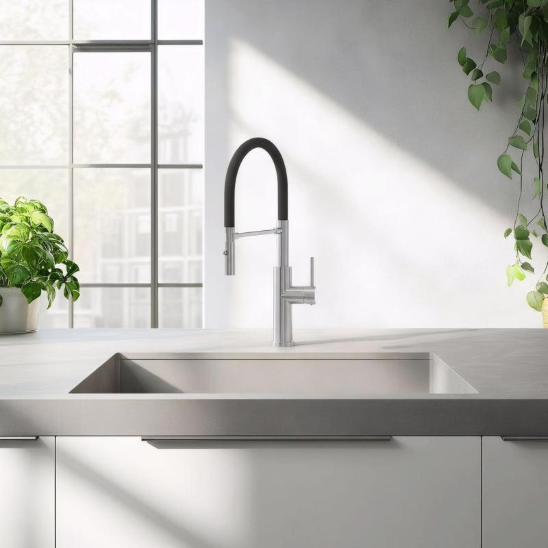 Quadri Chester Кухненски смесител с гъвкав чучур и душ с 2 вида струи, неръждаема стомана 1208957226